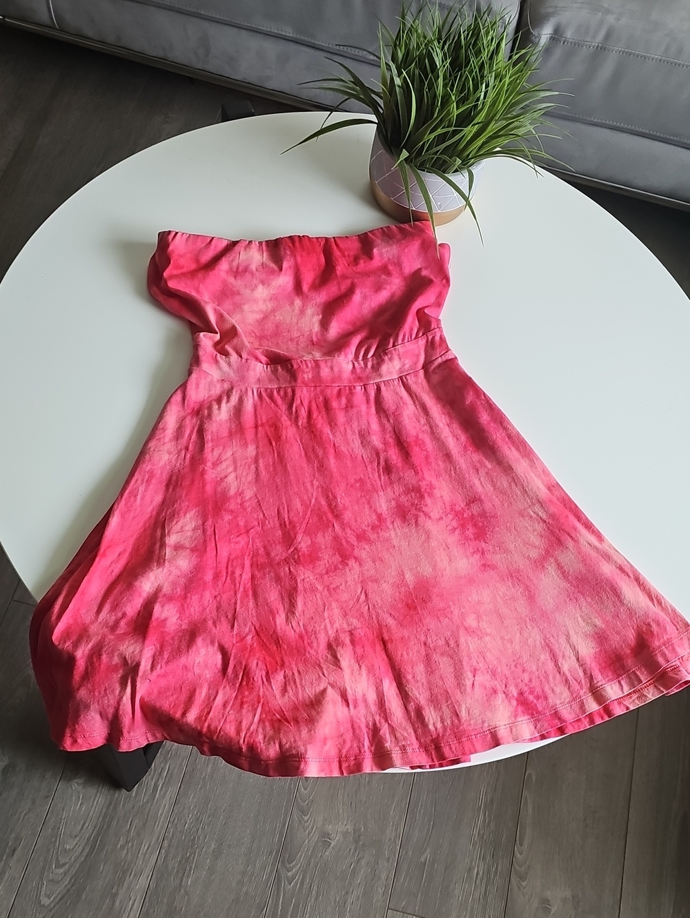 Cotton Candy Red Tie-Dye Strapless Dress